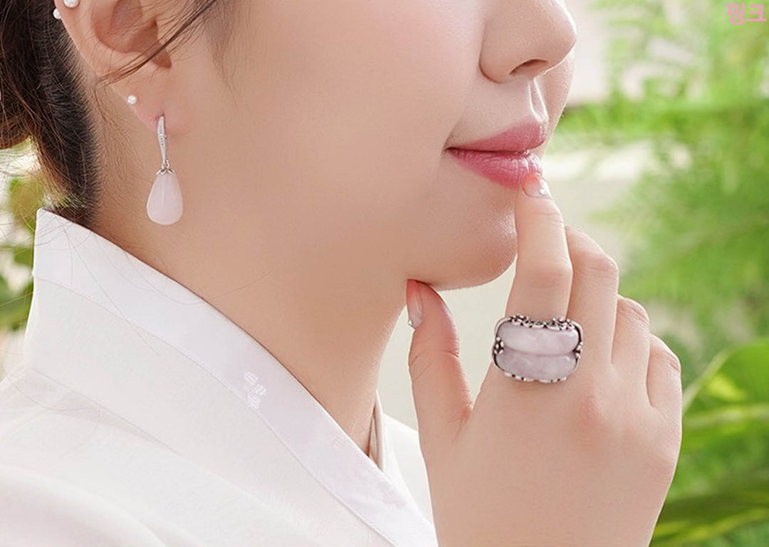 Korean Traditional Jade Ring Hanbok Accessory Item Adjustable Size Silver MR004