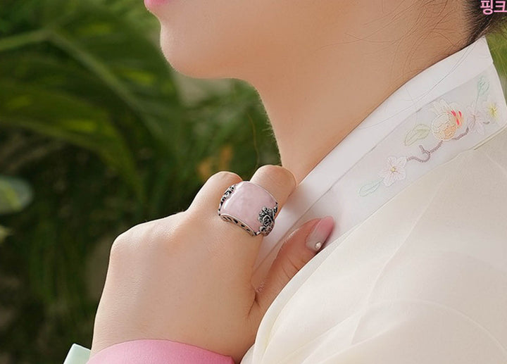 Korean Traditional Jade Ring Hanbok Accessory Item Adjustable Size Silver MR016