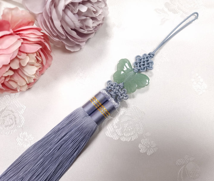 Hanbok Accessory Norigae 노리개 Baby Girl Boy Ornament Real Jade Butterfly Tassel 35 cm JTN115