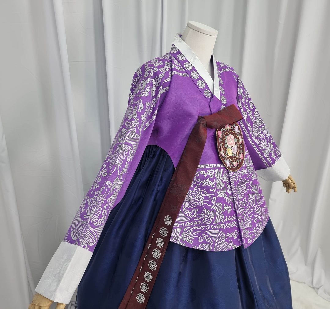 Korean Traditional Woman Personal Custom Hanbok Wedding Party Ceremony High Quality Print Dangui 당의 Queen Princess Design Hanbok Purple Navy OSW143