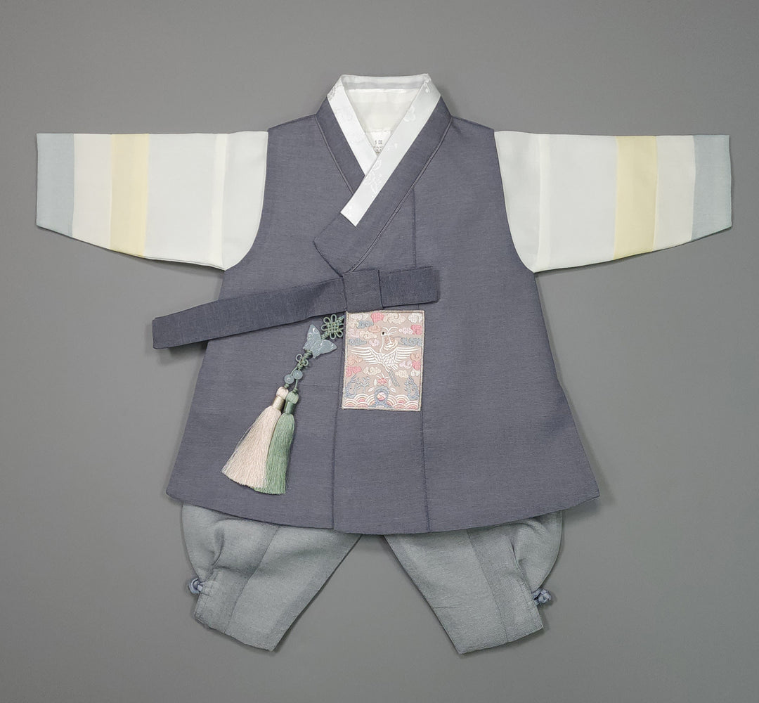 Korean Traditional Boy Baby Hanbok Dol Baikil Party Celebration 100th-15 Ages Gray JYB109