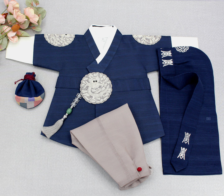 Korean Traditional Boy Baby Hanbok Dol Baikil Party Celebration 100th-10 Years&nbsp; Dark Navy DDB101