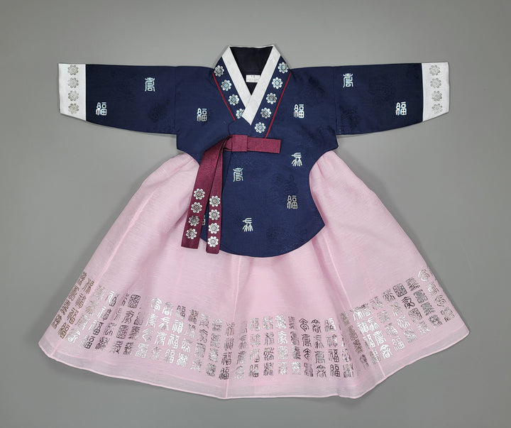 Hanbok Dress Girl Baby Korea Traditional Clothing Set First Birthday Celebration Party 100th Birth1–15 years Silver Print HG147