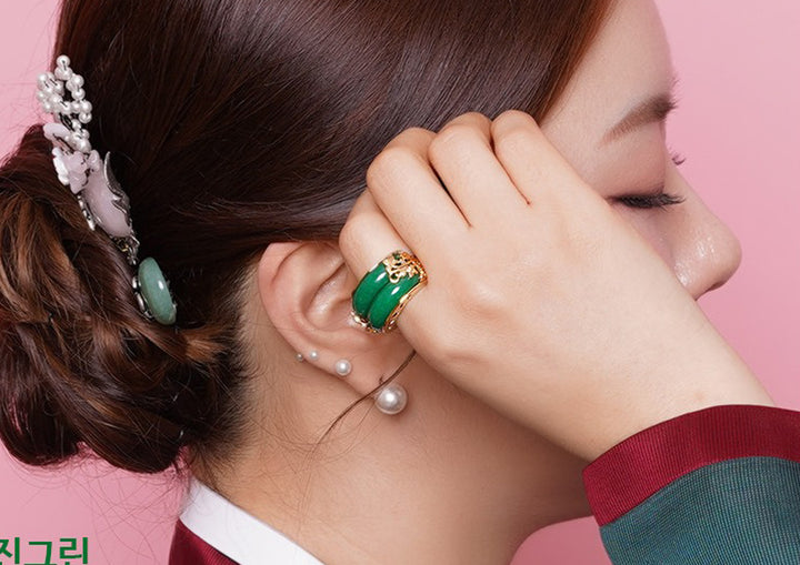 Korean Traditional Jade Ring Hanbok Accessory Item Adjustable Size Gold MR001