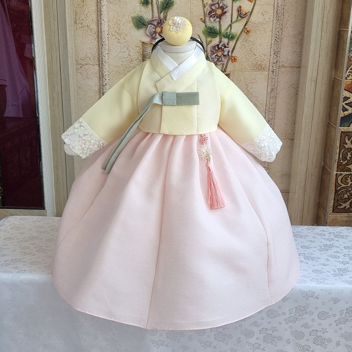 Hanbok Girl Baby Korea Traditional Clothing Set First Birthday Celebration Party 100th Birth Celebration 1–15 years Light Pink Cute Yellow HG164