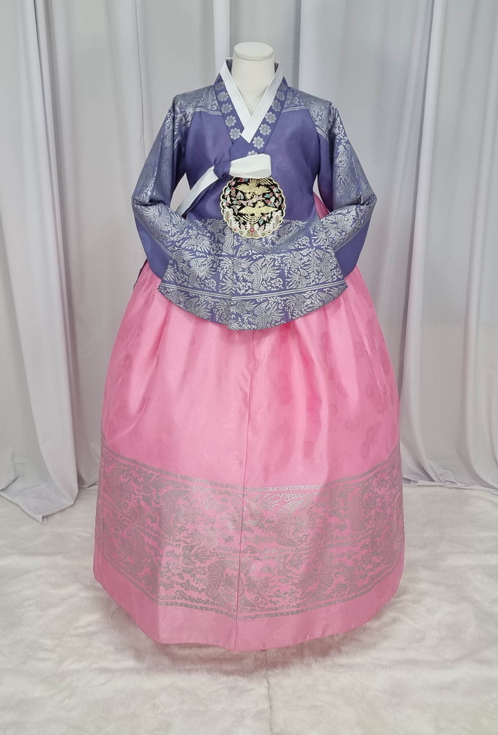 Korean Traditional Woman Personal Custom Hanbok Wedding Party Ceremony High Quality Print Dangui 당의 Queen Princess Design Hanbok Violet Pink OSW142