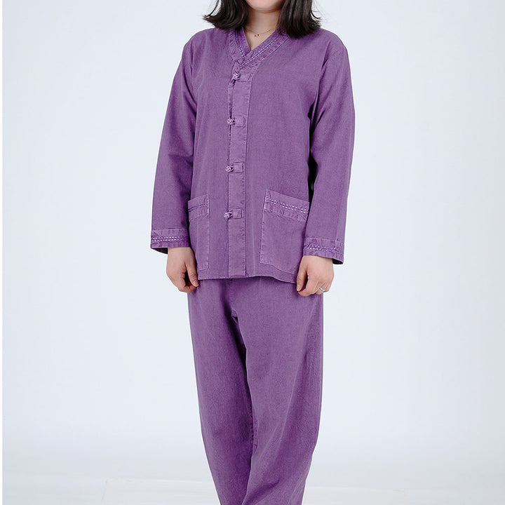 Korean Hanbok Washed Cotton Common Use Man Woman Casual Daily Clothing Meditation Yoga BTS Long Sleeve Purple 20005