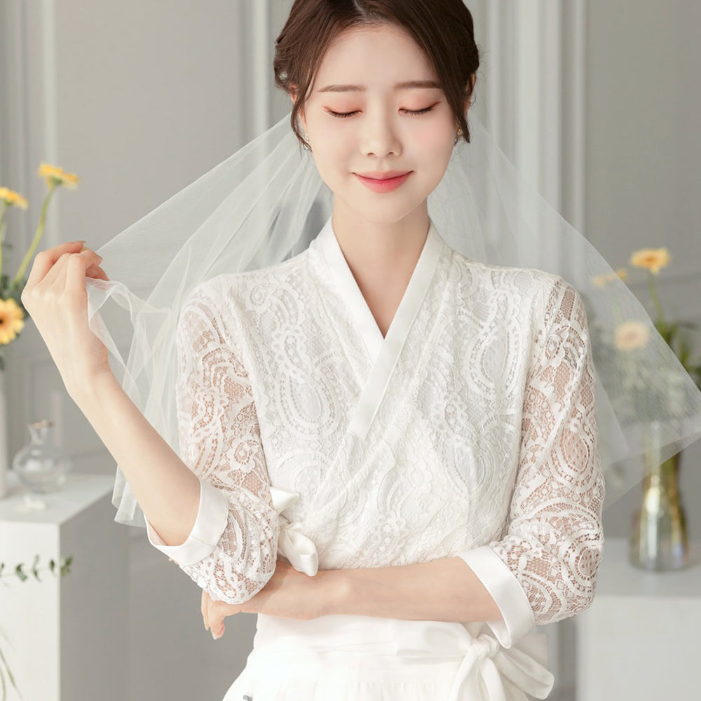 Woman Korean Modern Hanbok White Lace Lovely Wedding Dress Fancy Casual Daily Clothing Fusion Hanbok Party CHD412