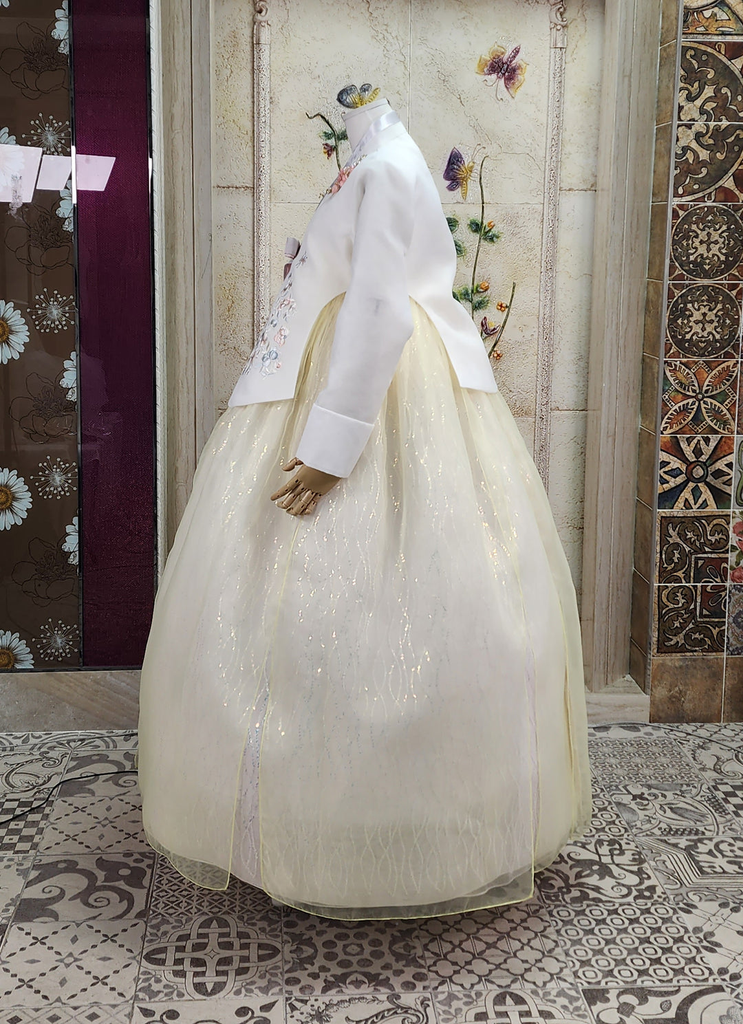 Korean Traditional Woman Personal Custom Hanbok Wedding Party Ceremony Ivory Embroidery Beads Skirt Hanbok 318