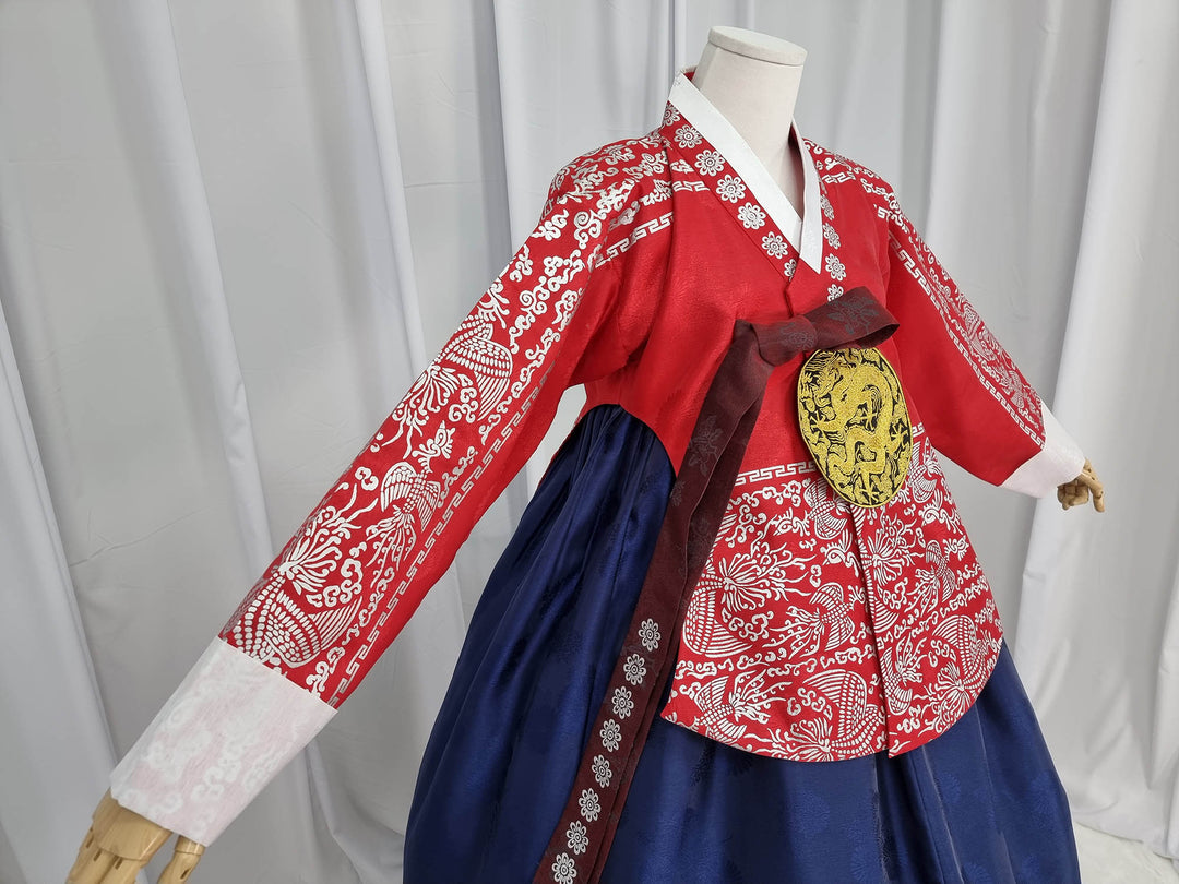 Korean Traditional Woman Personal Custom Hanbok Wedding Party Ceremony High Quality Print Dangui 당의 Queen Princess Design Hanbok Red Navy OSW144