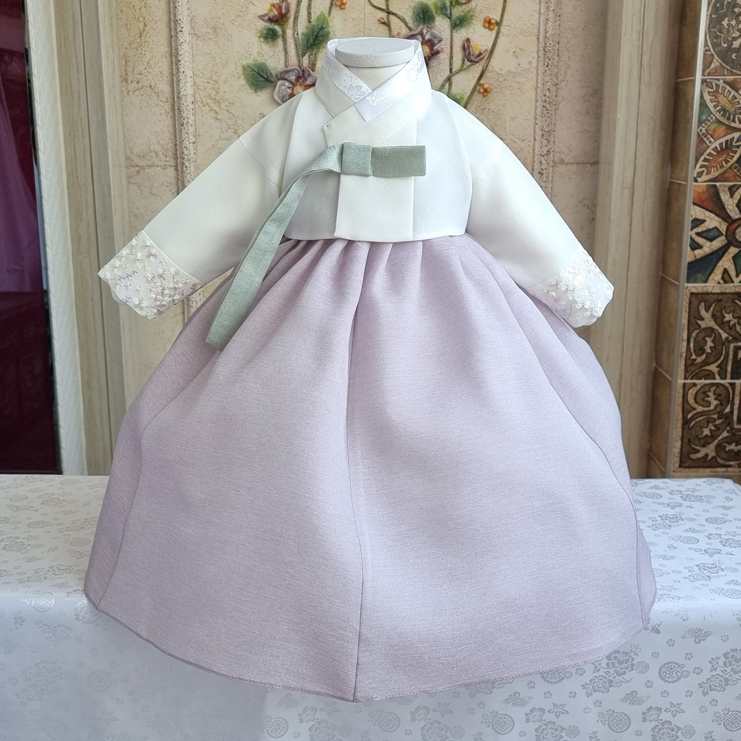 Hanbok Girl Baby Korea Traditional Clothing Set First Birthday Celebration Party 100th Birth Celebration 1–15 years Ivory Violet HG165