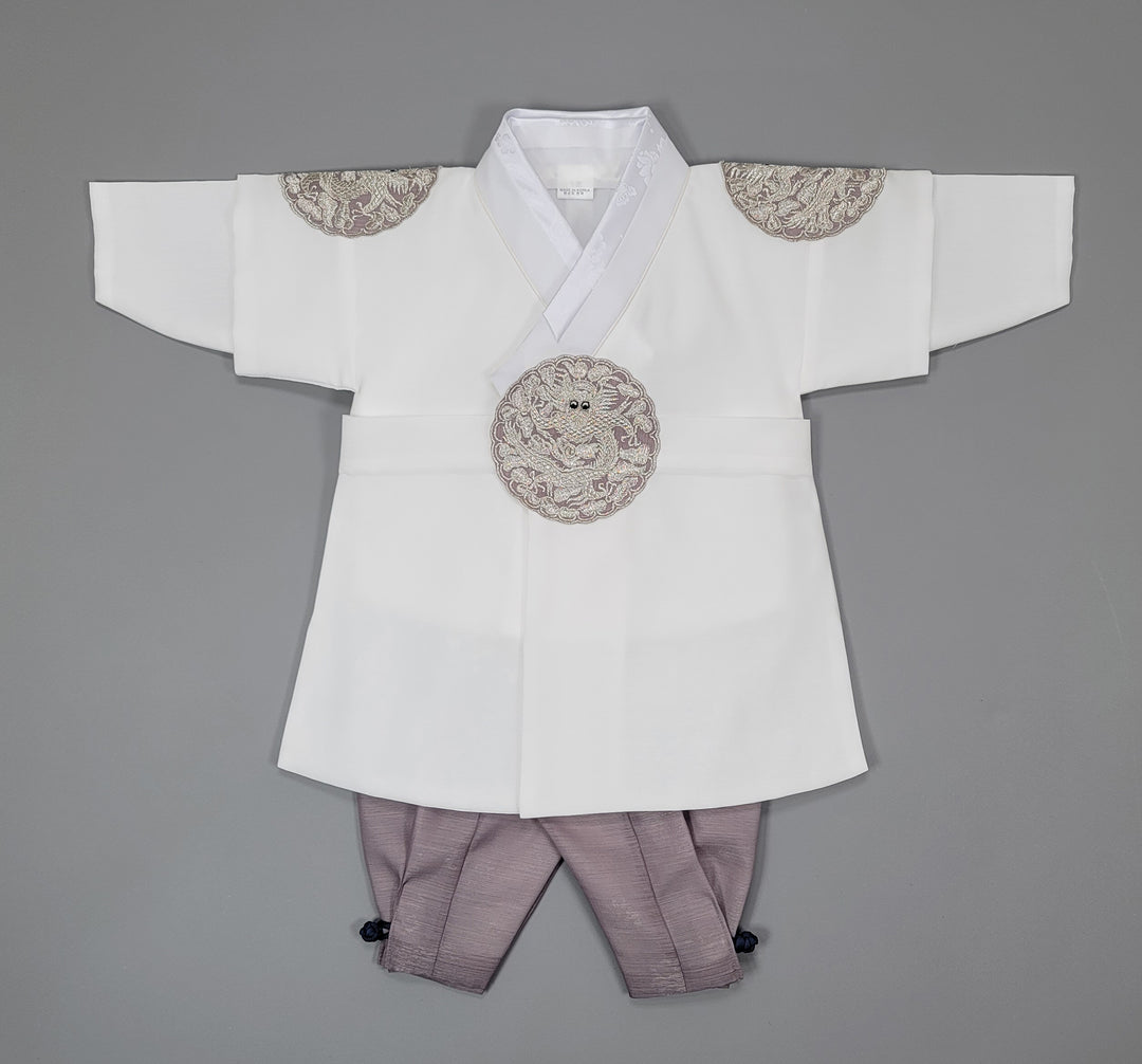 Korean Traditioanl Boy Baby Hanbok Dol Baikil Party Celebration 100th-8 Ages White Kings Design