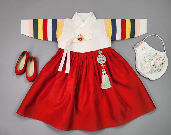 Hanbok Girl Baby Korea Traditional Clothing Set First Birthday Celebration Party Celebration 1–8 Years Vivid Red Saekdong 색동저고리 OSG330