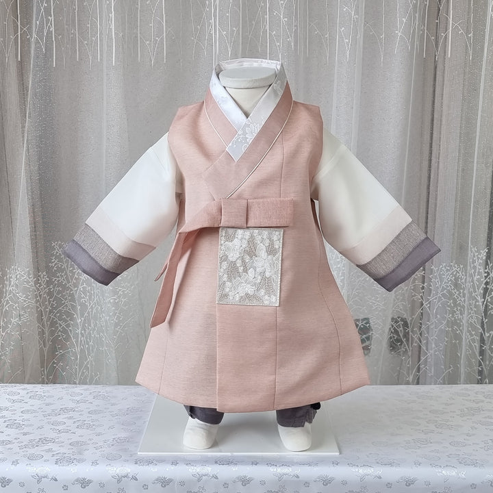 Korean Traditional Boy Baby Hanbok Dol Baikil Party Celebration 100th Days 1-15 Ages Dusty Pink 색동 HGB115