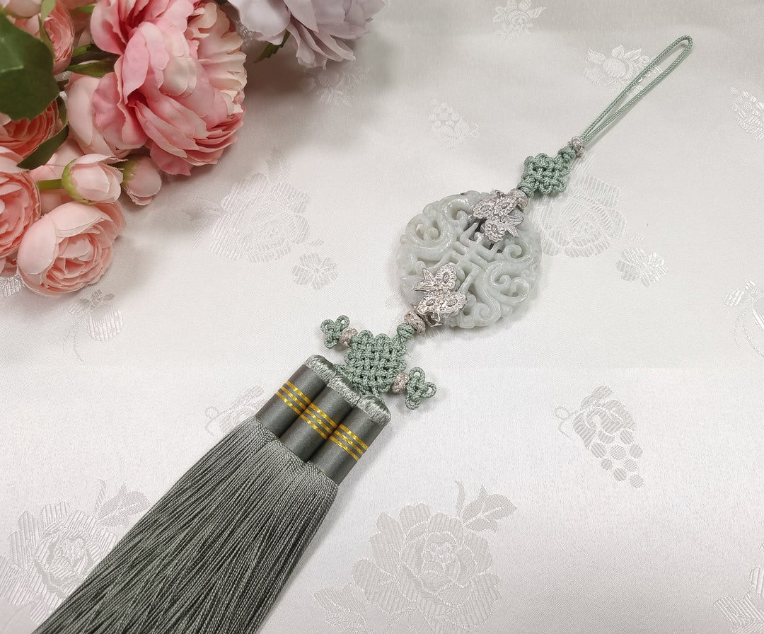 Hanbok Accessory Norigae 노리개 Baby Girl Boy Ornament Real Jade Tassel 35 cm JTN112