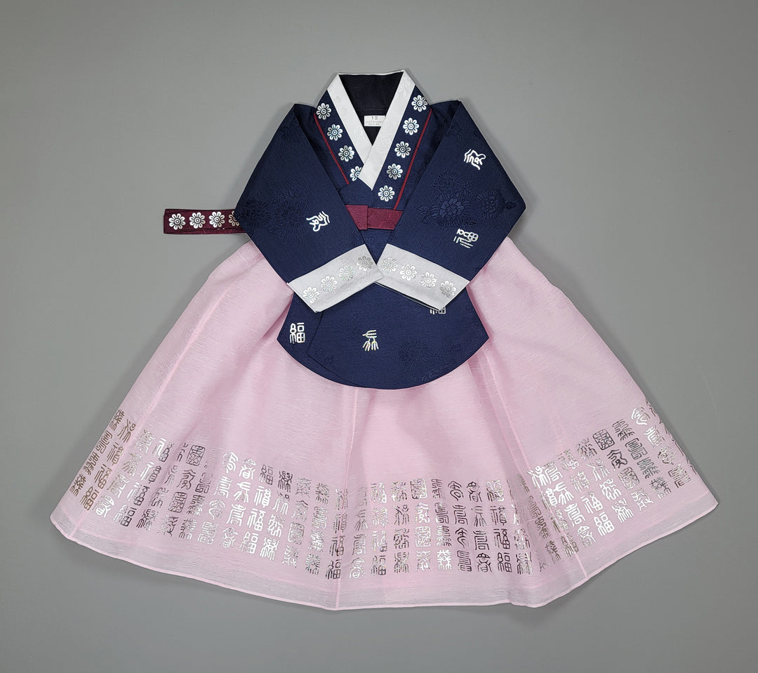 Hanbok Dress Girl Baby Korea Traditional Clothing Set First Birthday Celebration Party 100th Birth1–15 years Silver Print HG147