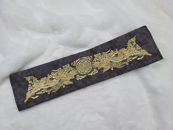 Korean Traditional Hanbok Belt Man Embroidery Charcoal OB02