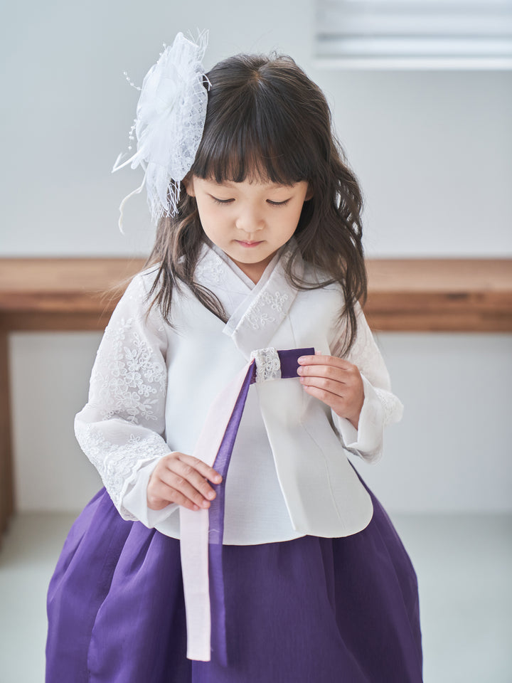 Hanbok Girl Baby Korea Traditional Clothing Set First Birthday Celebration Party Celebration 1 -8 years White Beads Embroidery Purple