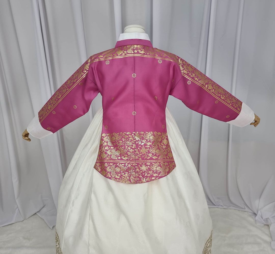 Korean Traditional Woman Personal Custom Hanbok Wedding Party Ceremony High Quality Print Dangui 당의 Queen Princess Design Hanbok Pink Ivory OSW146