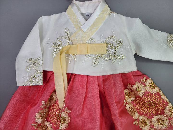 Hanbok Dress&nbsp;Girl Baby Korea Traditional Clothing Set First Birthday Celebration Party 1–10 years Beads Flower OSG141