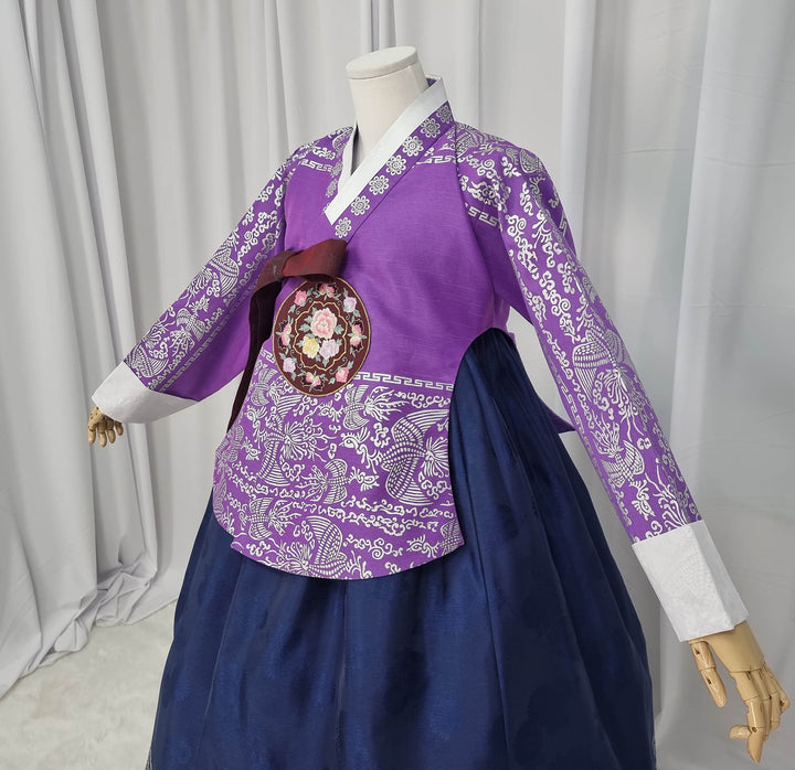 Korean Traditional Woman Personal Custom Hanbok Wedding Party Ceremony High Quality Print Dangui 당의 Queen Princess Design Hanbok Purple Navy OSW143