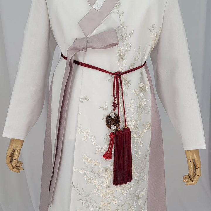 Korean Traditional Hanbok Belt Man Strap Real Jade Red Wine OB04
