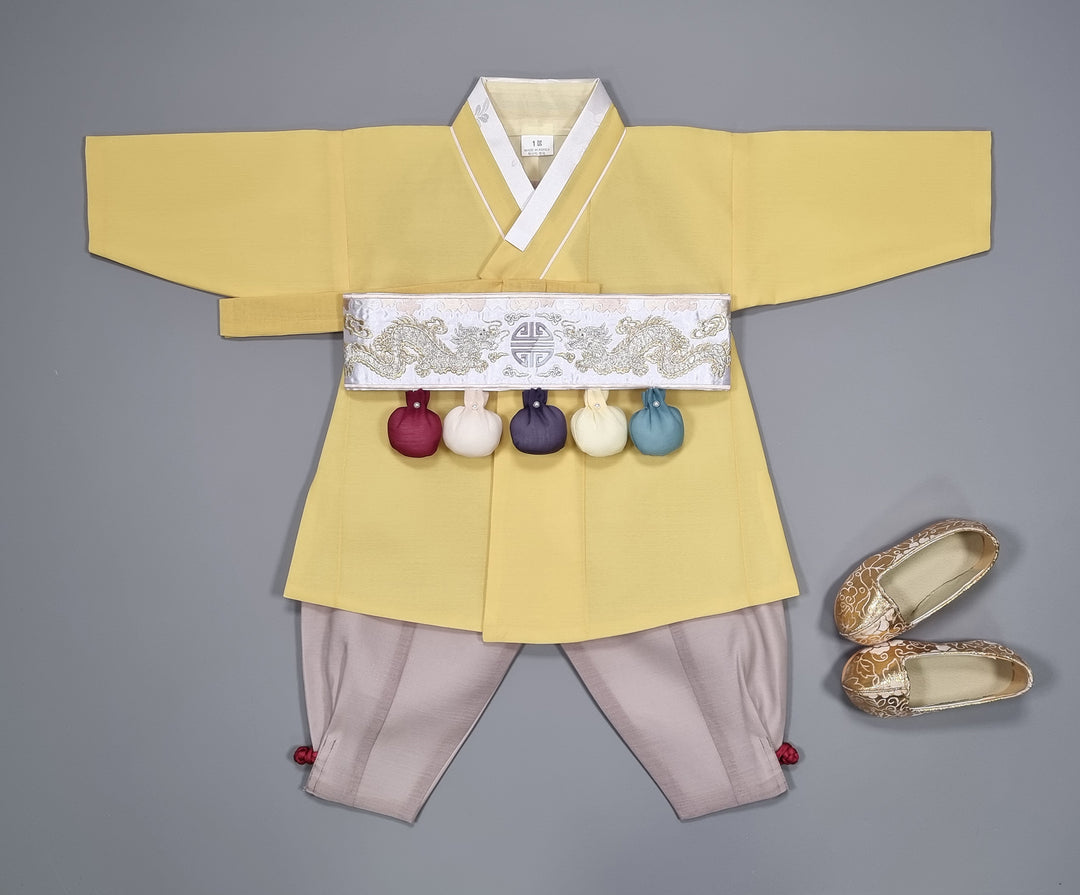 Korean Traditional Boy Baby Hanbok Dol Party Celebration 1-8 Ages Vivid Yellow BDB102