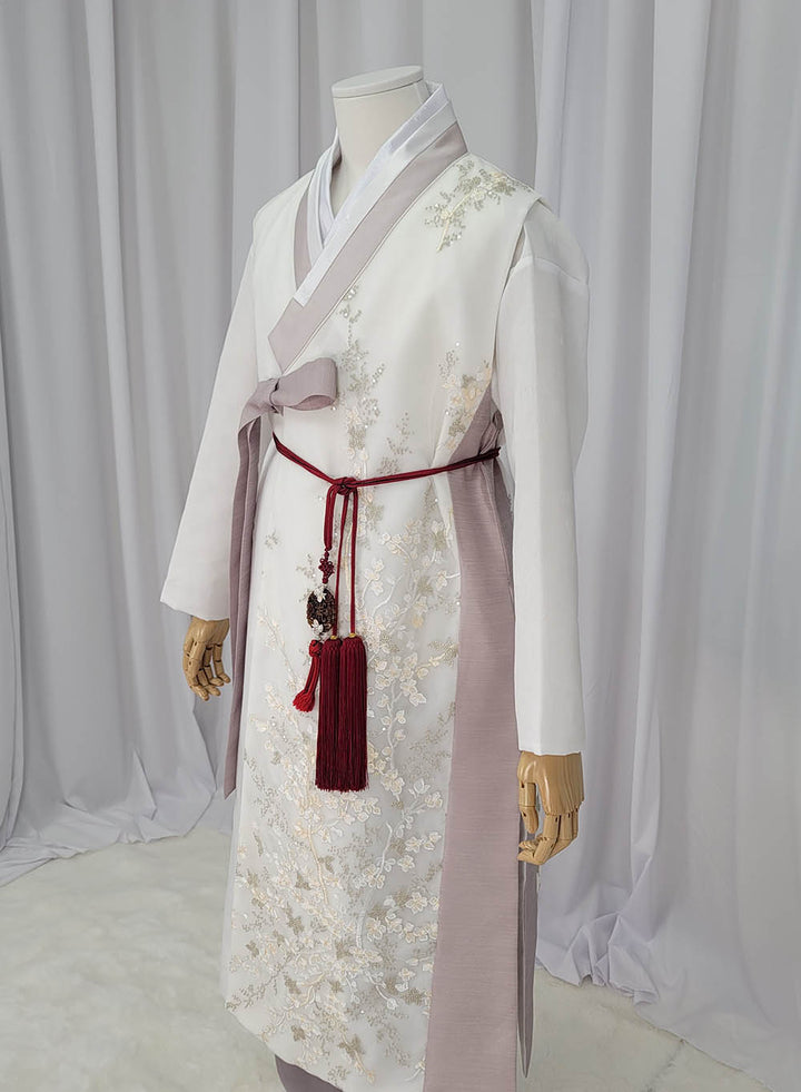 Korean Traditional Hanbok Belt Man Strap Real Jade Red Wine OB04