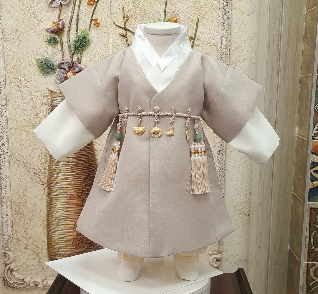 Korean Traditional Boy Baby Hanbok Dol Baikil Party Celebration 100th-10 Ages Beige HGB117