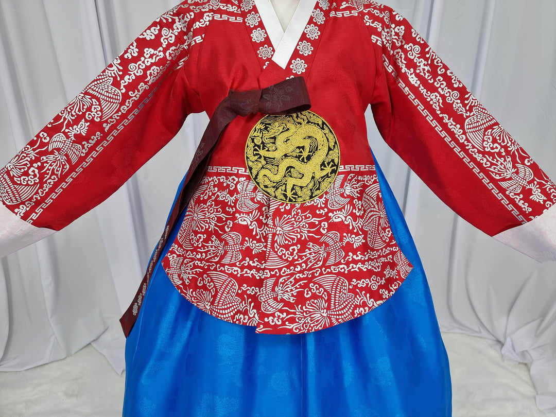 Korean Traditional Woman Personal Custom Hanbok Wedding Party Ceremony High Quality Print Dangui 당의 Queen Princess Design Hanbok Red Blue OSW145