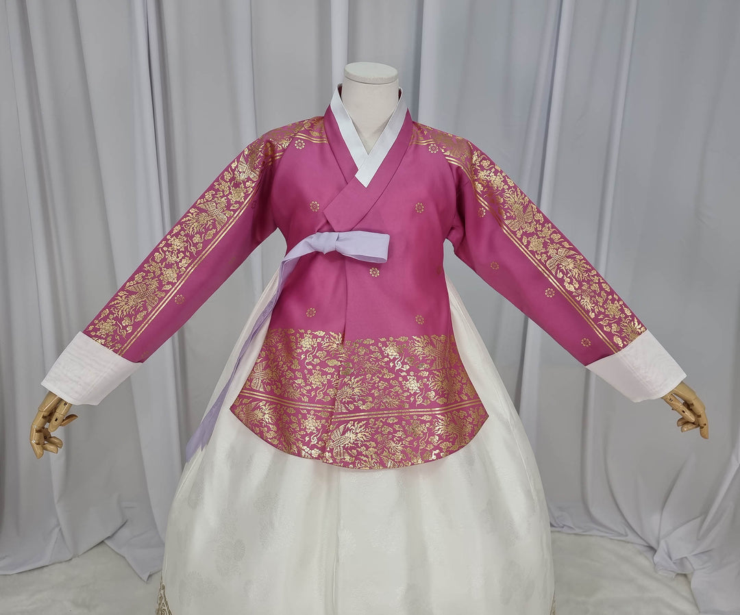 Korean Traditional Woman Personal Custom Hanbok Wedding Party Ceremony High Quality Print Dangui 당의 Queen Princess Design Hanbok Pink Ivory OSW146