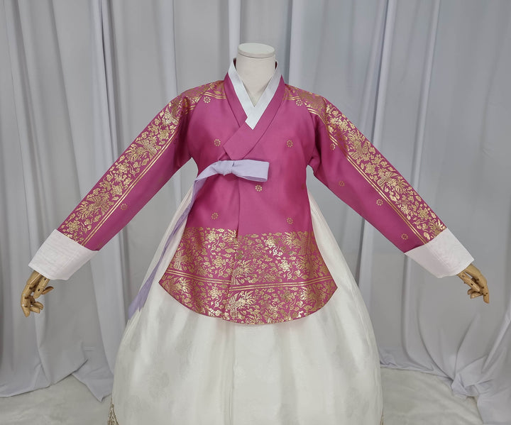 Korean Traditional Woman Personal Custom Hanbok Wedding Party Ceremony High Quality Print Dangui 당의 Queen Princess Design Hanbok Pink Ivory OSW146