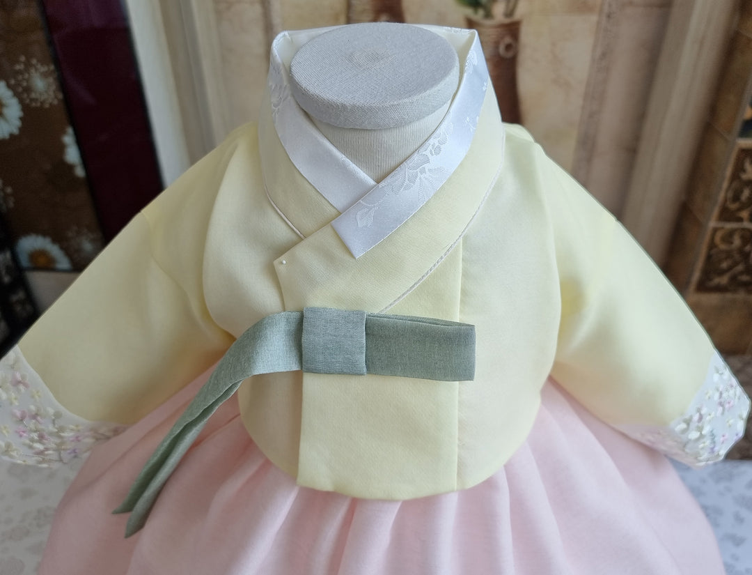 Hanbok Girl Baby Korea Traditional Clothing Set First Birthday Celebration Party 100th Birth Celebration 1–15 years Light Pink Cute Yellow HG164