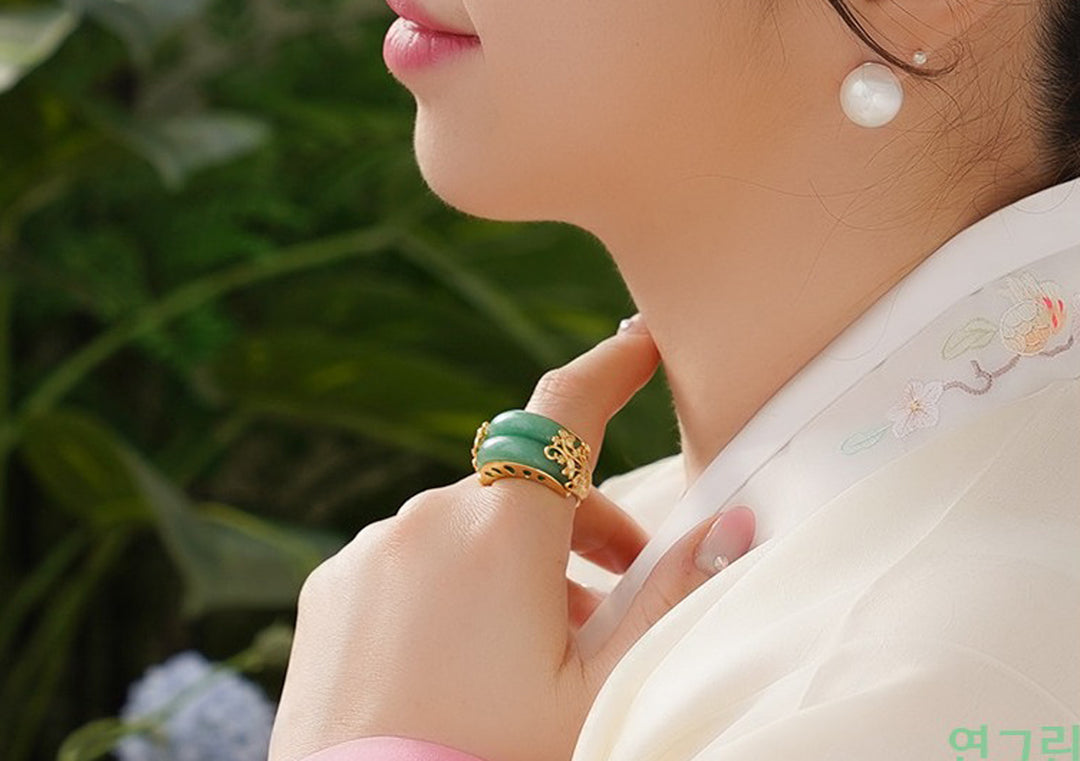 Korean Traditional Jade Ring Hanbok Accessory Item Adjustable Size Gold MR001