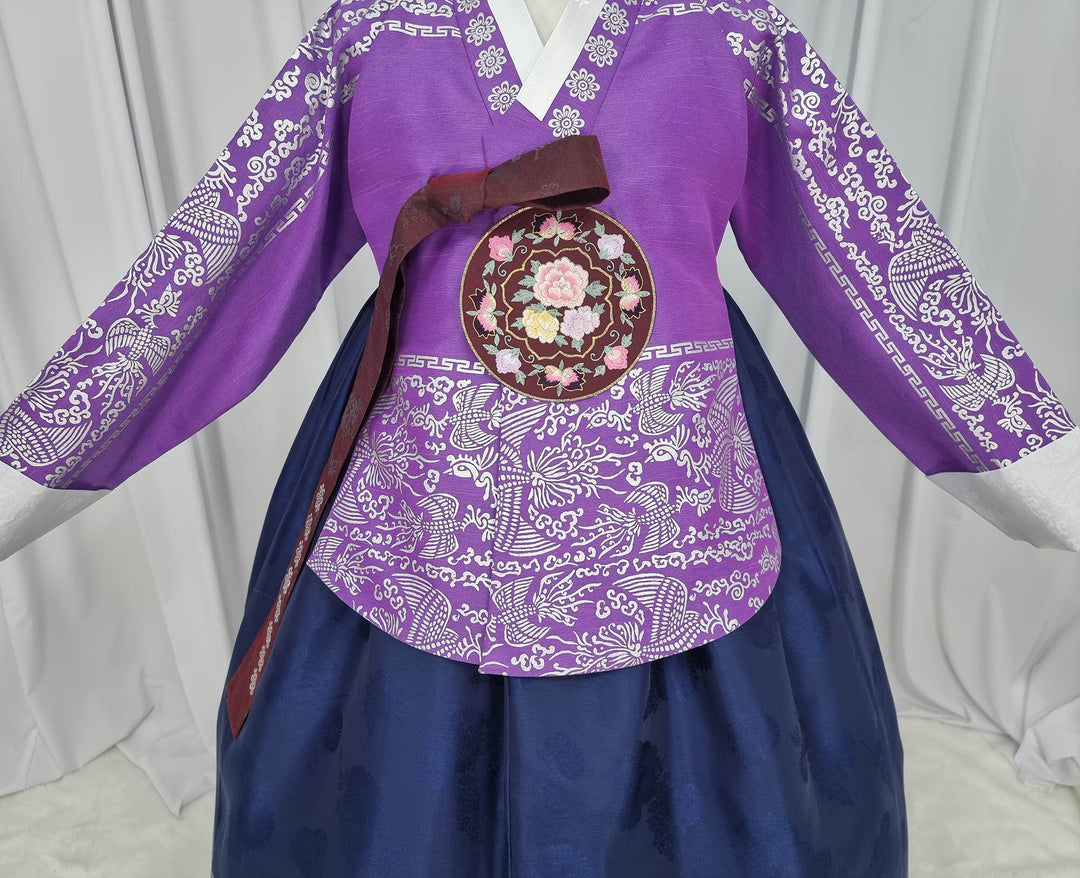 Korean Traditional Woman Personal Custom Hanbok Wedding Party Ceremony High Quality Print Dangui 당의 Queen Princess Design Hanbok Purple Navy OSW143