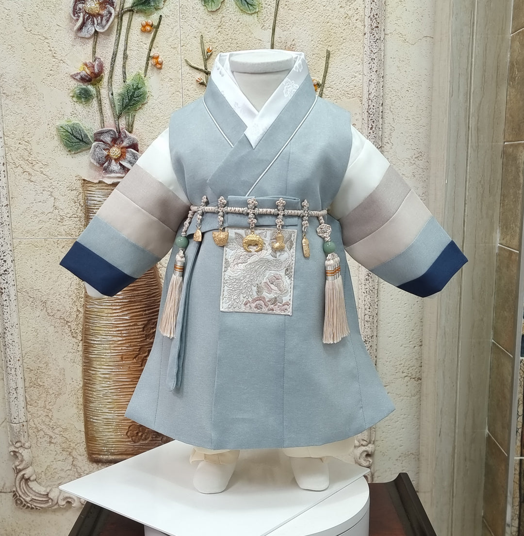 Hanbok Boy Baby Korea Traditional Clothing Set First Birthday Celebration Party 100th Birth Celebration 1–15 years Baby Dusty Blue HGB108