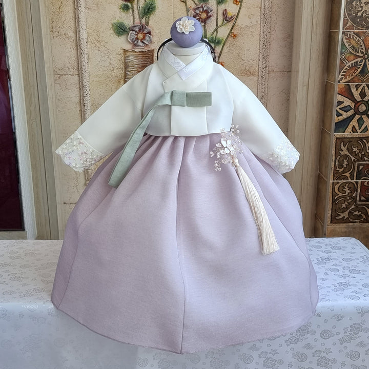 Hanbok Girl Baby Korea Traditional Clothing Set First Birthday Celebration Party 100th Birth Celebration 1–15 years Ivory Violet HG165