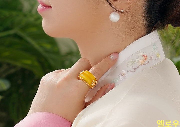 Korean Traditional Jade Ring Hanbok Accessory Item Adjustable Size Gold MR001