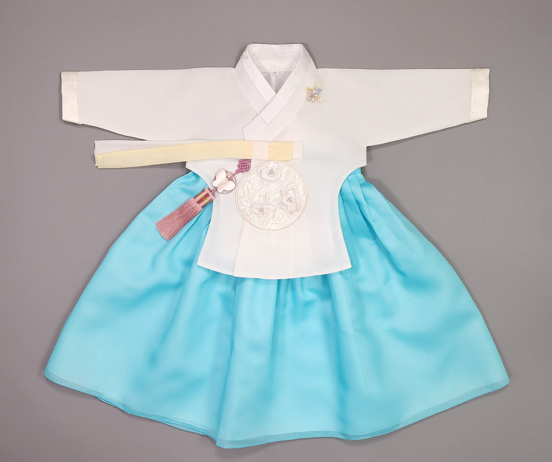 Hanbok Girl Baby Korea Traditional Clothing Set First Birthday Celebration Party Celebration 1–12 years Bright Blue OSG325