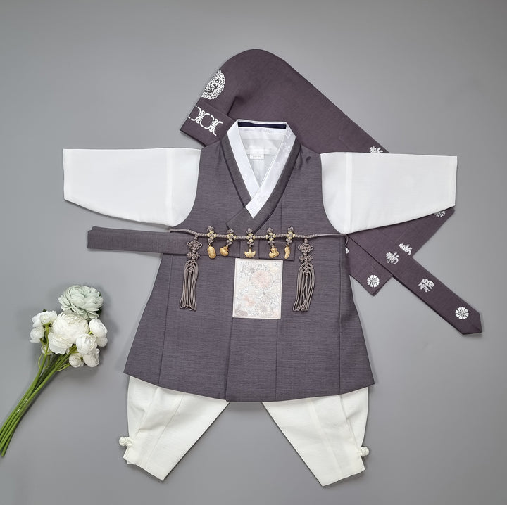 Hanbok Boy Baby Korea Traditional Clothing Set First Birthday Celebration Party 100th Birth Celebration 1–15 years Baby Gray HGB107