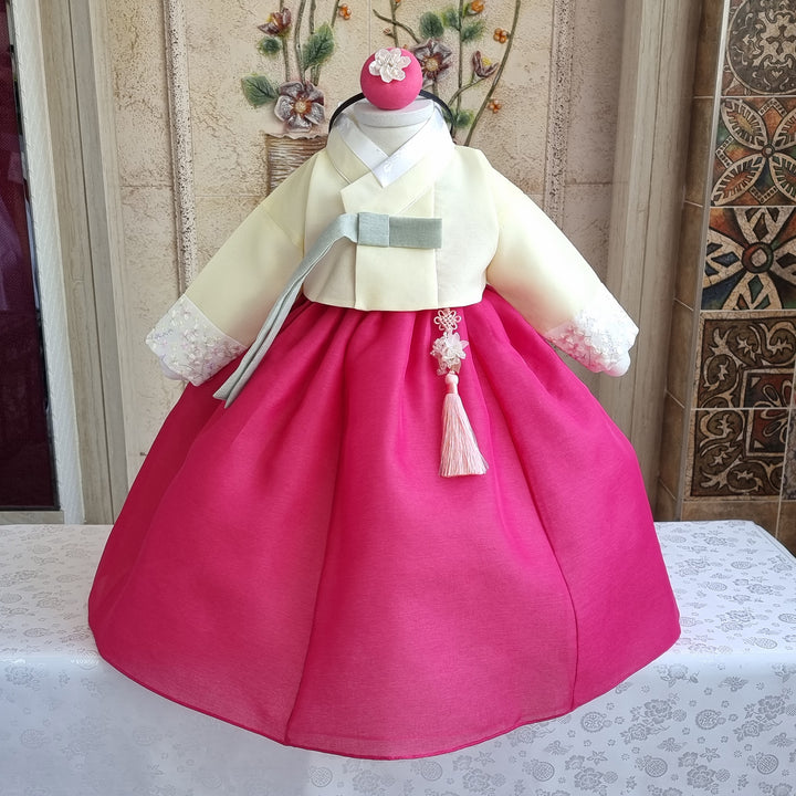 Hanbok Girl Baby Korea Traditional Clothing Set First Birthday Celebration Party 100th Birth Celebration 1–15 years Yellow Red HG164