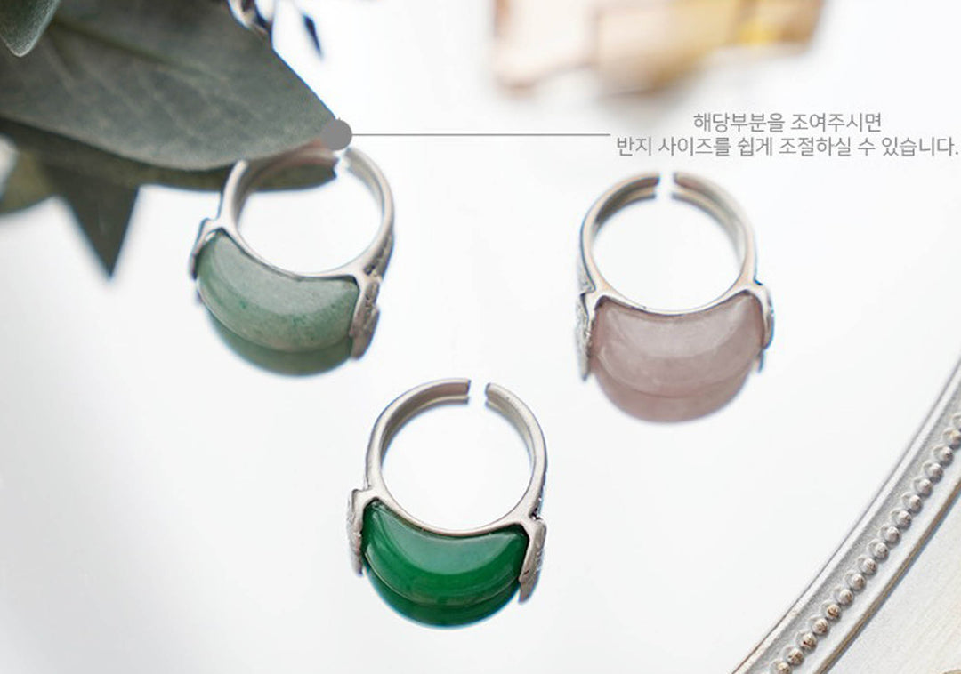 Korean Traditional Jade Ring Hanbok Accessory Item Adjustable Size Silver MR007