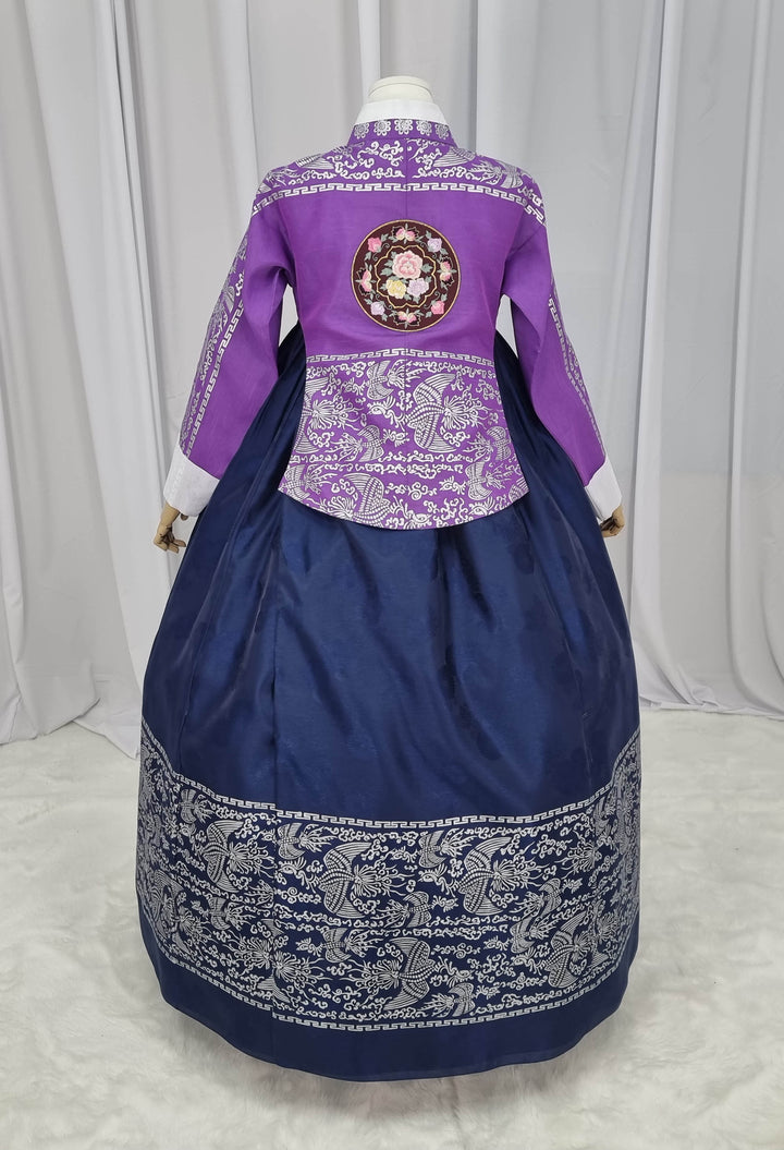 Korean Traditional Woman Personal Custom Hanbok Wedding Party Ceremony High Quality Print Dangui 당의 Queen Princess Design Hanbok Purple Navy OSW143