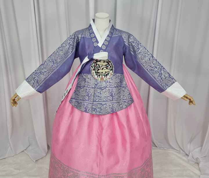 Korean Traditional Woman Personal Custom Hanbok Wedding Party Ceremony High Quality Print Dangui 당의 Queen Princess Design Hanbok Violet Pink OSW142