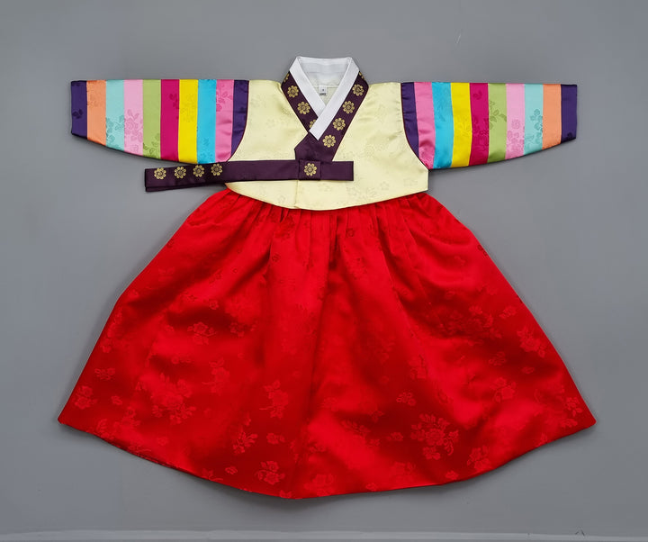 Korean Traditioanl Baby Girl Hanbok Clothing 1 Age Dol Party Celebration Light Yellow Red