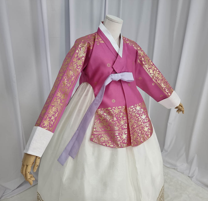 Korean Traditional Woman Personal Custom Hanbok Wedding Party Ceremony High Quality Print Dangui 당의 Queen Princess Design Hanbok Pink Ivory OSW146