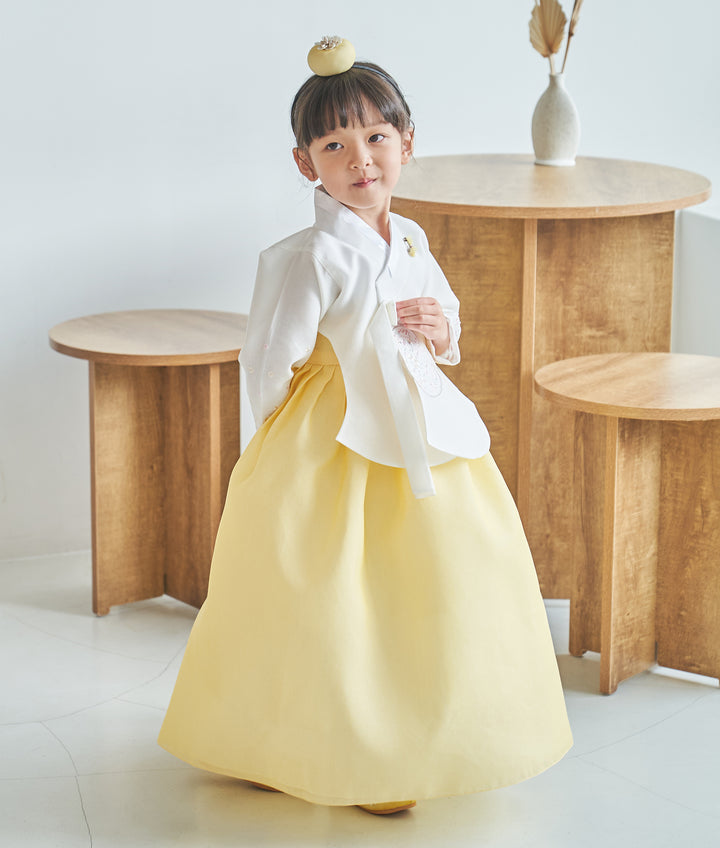 Hanbok Girl Baby Korea Traditional Clothing Set First Birthday Celebration Party 100th Birth Celebration 1-10 years Ivory Yellow