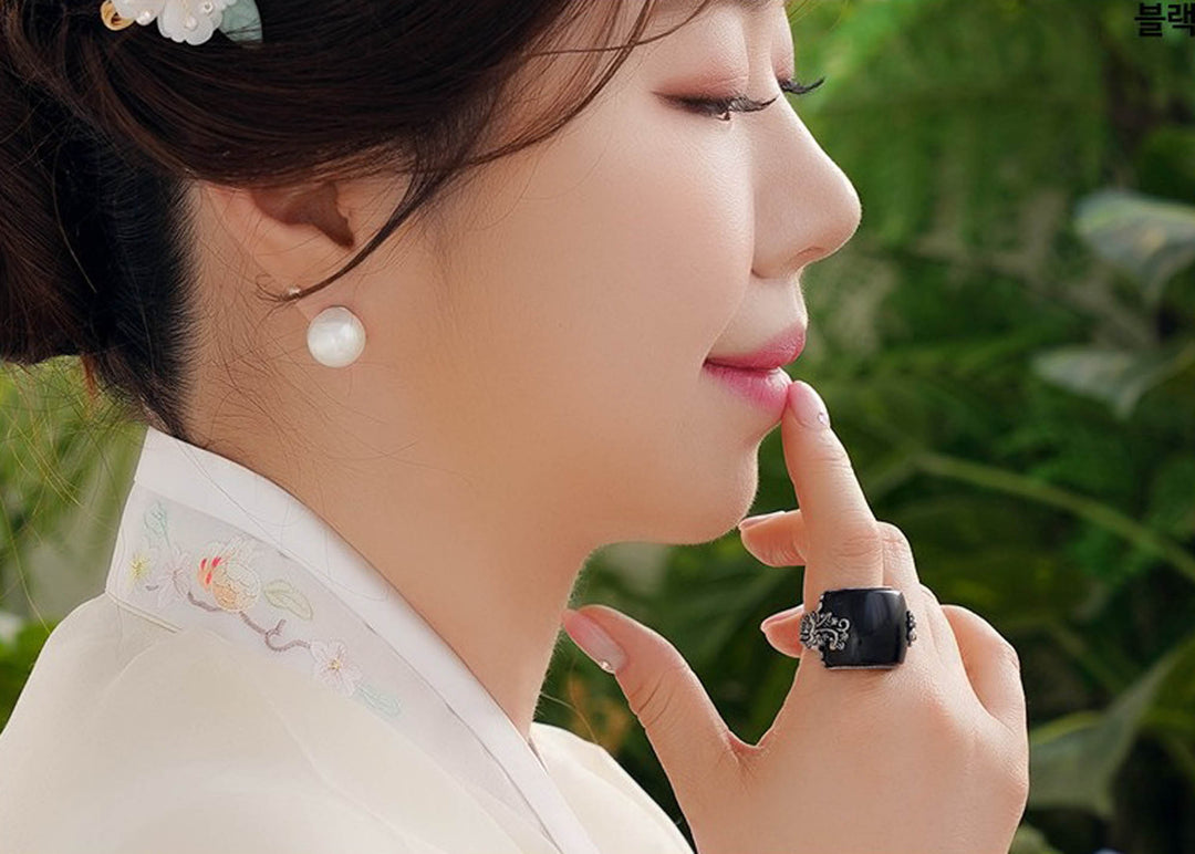 Korean Traditional Jade Ring Hanbok Accessory Item Adjustable Size Silver MR016