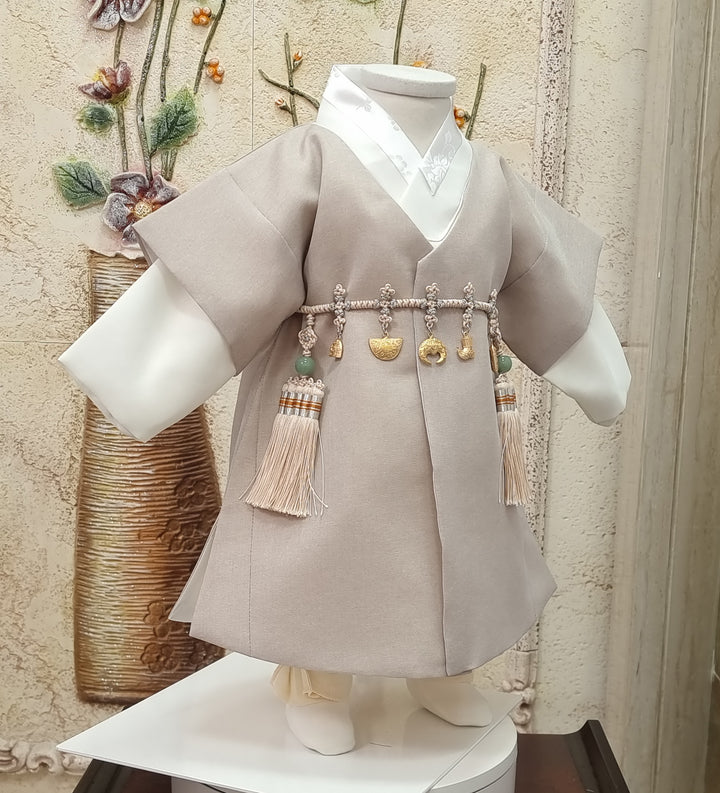 Korean Traditional Boy Baby Hanbok Dol Baikil Party Celebration 100th-10 Ages Beige HGB117