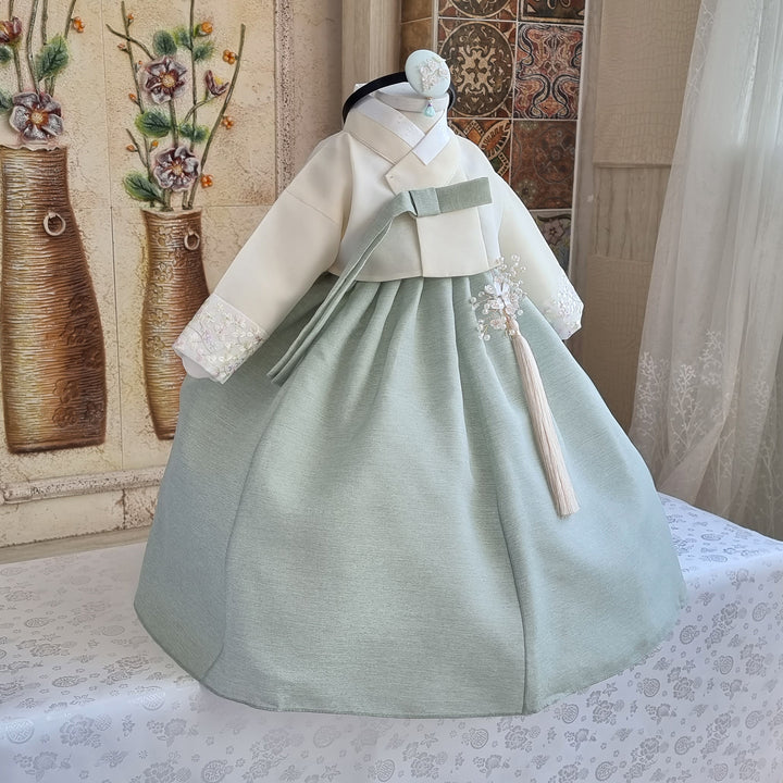 Hanbok Girl Baby Korea Traditional Clothing Set First Birthday Celebration Party 100th Birth Celebration 1–15 years Light Green HG163